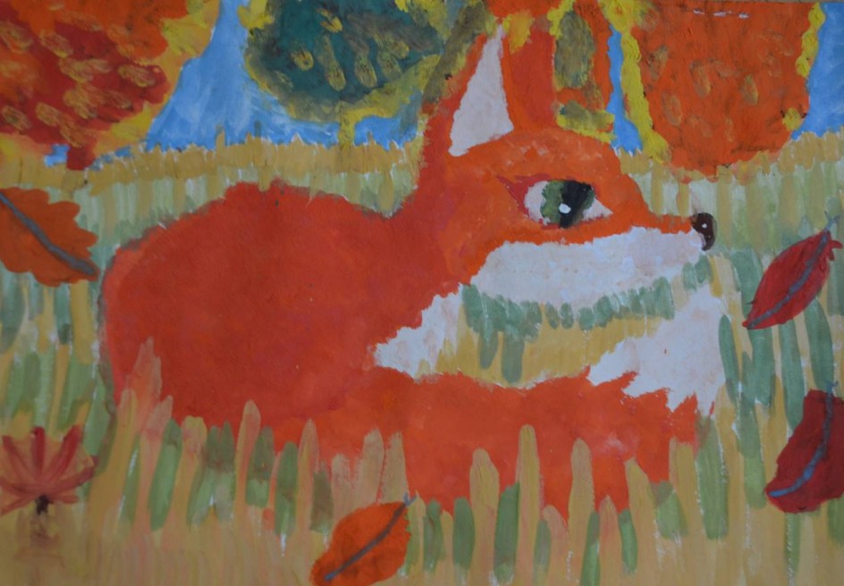 Лисичка в осеннем лесу