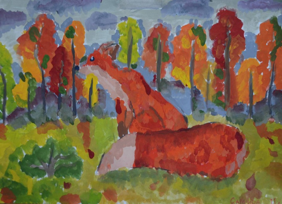 Лисичка в осеннем лесу