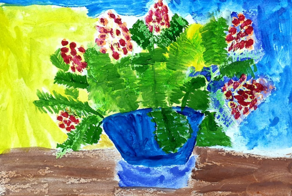 Цветы в горшке, гуашь