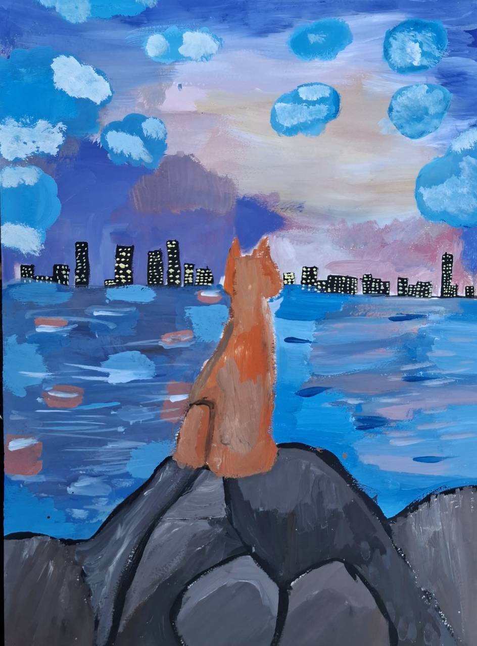 "Яркий закат над рекой"