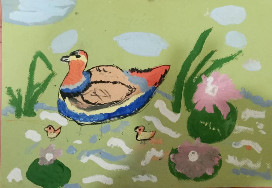 Уточка на пруду.