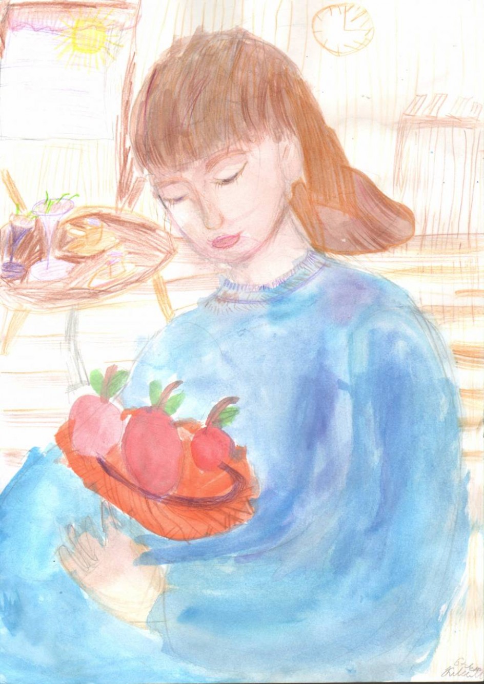 Портрет мамы с яблоками