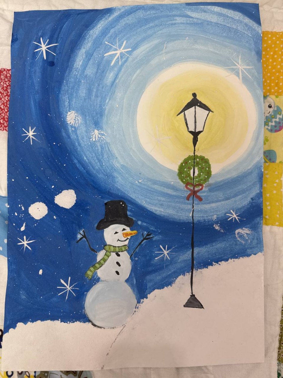 Снежная ночь по светом фонаря