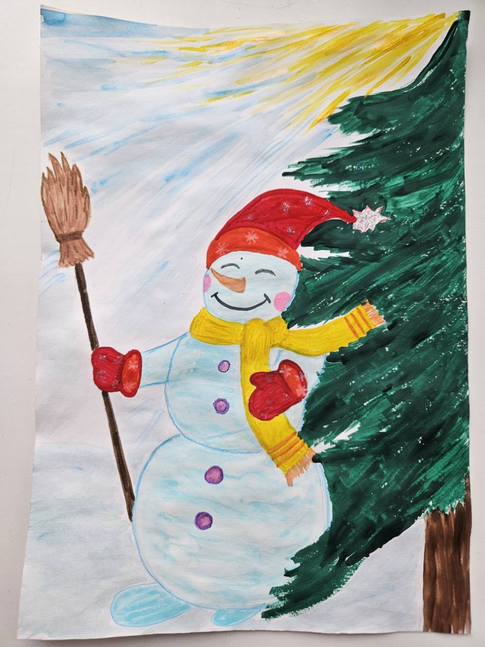 Нос-морковка, уголь-глазки. Снеговик из детской сказки.