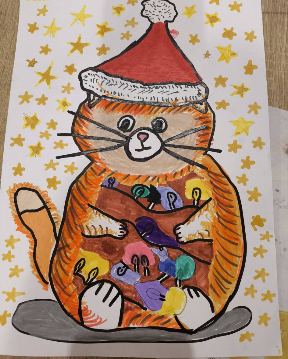 Котик с новогодней гирляндой