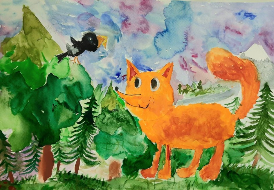 Иллюстрация к басне "Ворона и лисица"