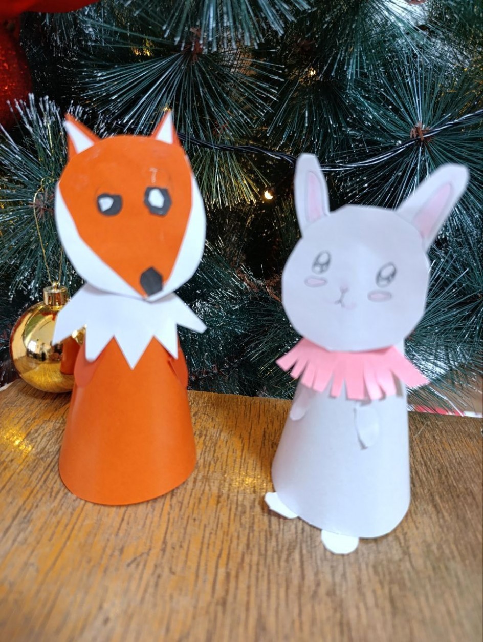 Елочные игрушки "Лисичка и зайчик"