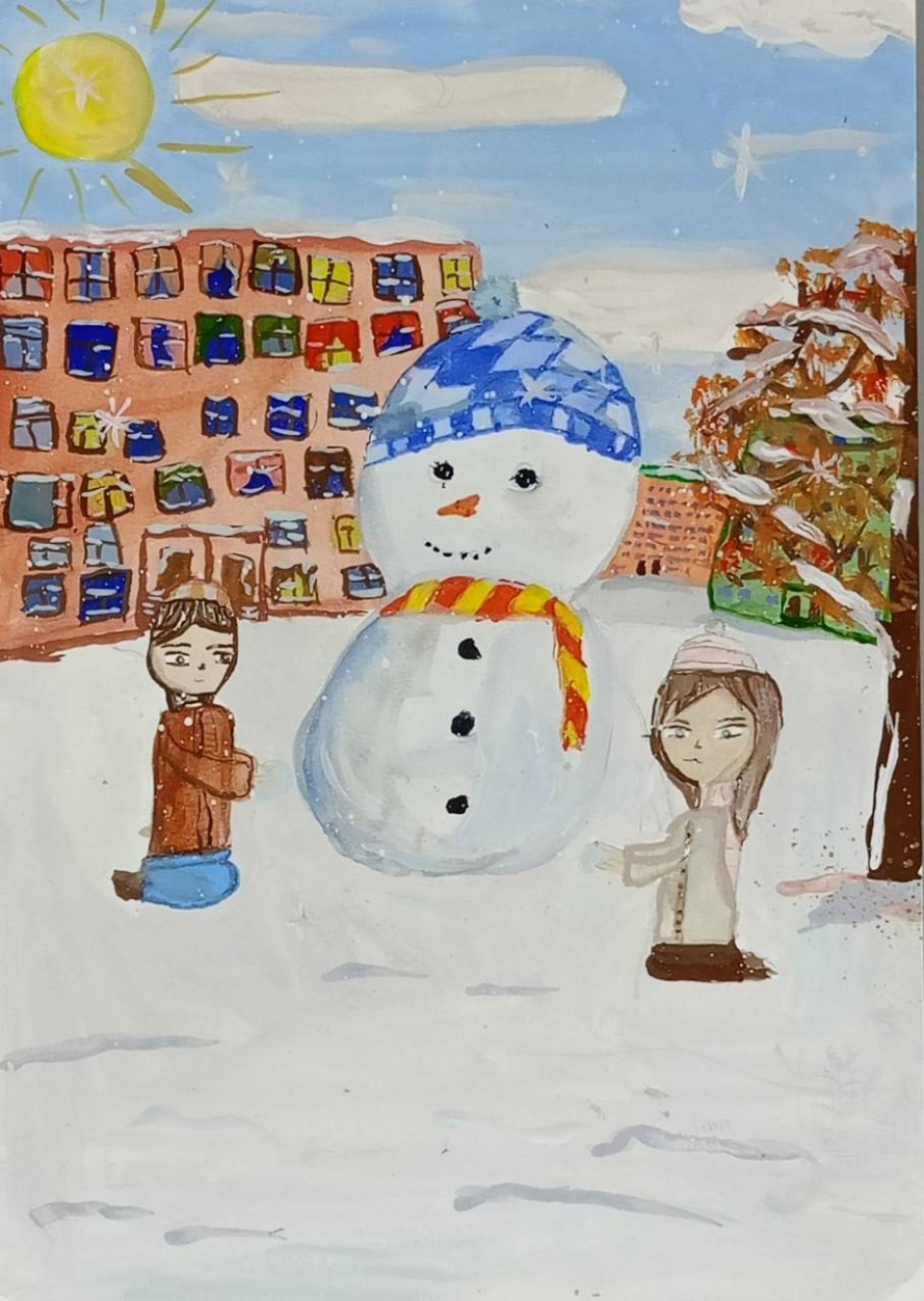 С мамой лепим снеговика