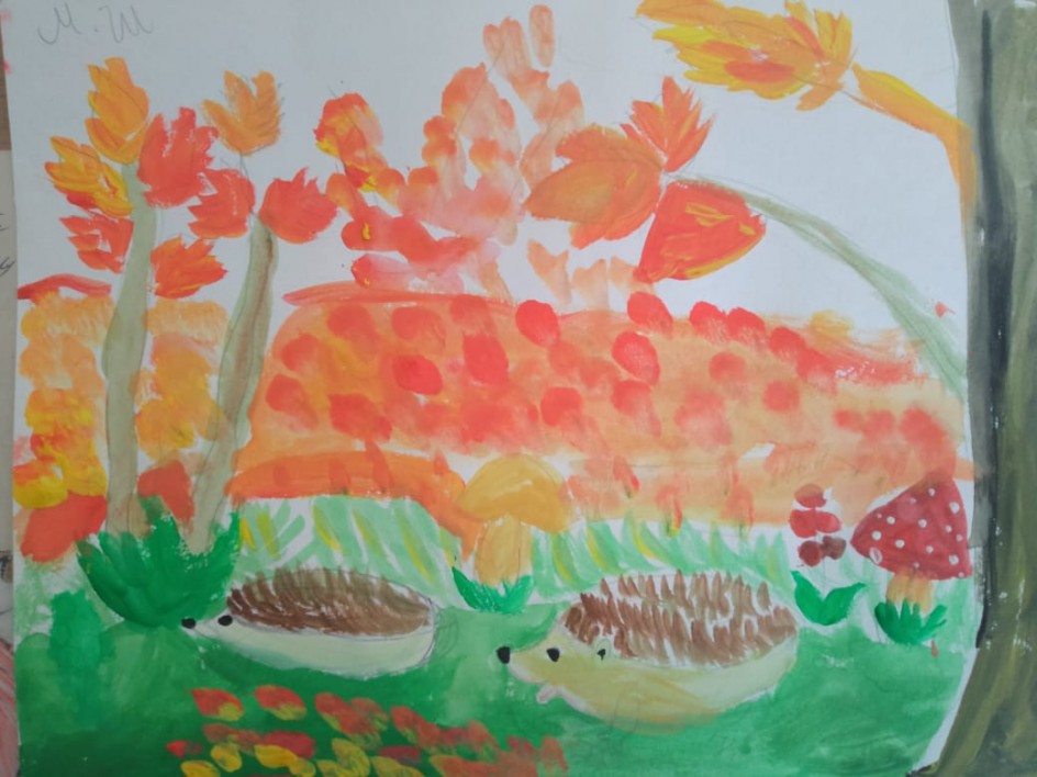 Ёжики в осеннем лесу