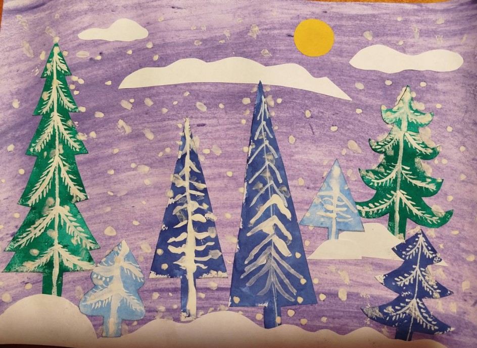 "Снег укутывает лес"