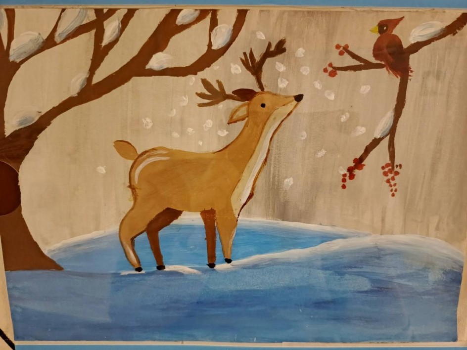 Олененок в зимнем лесу