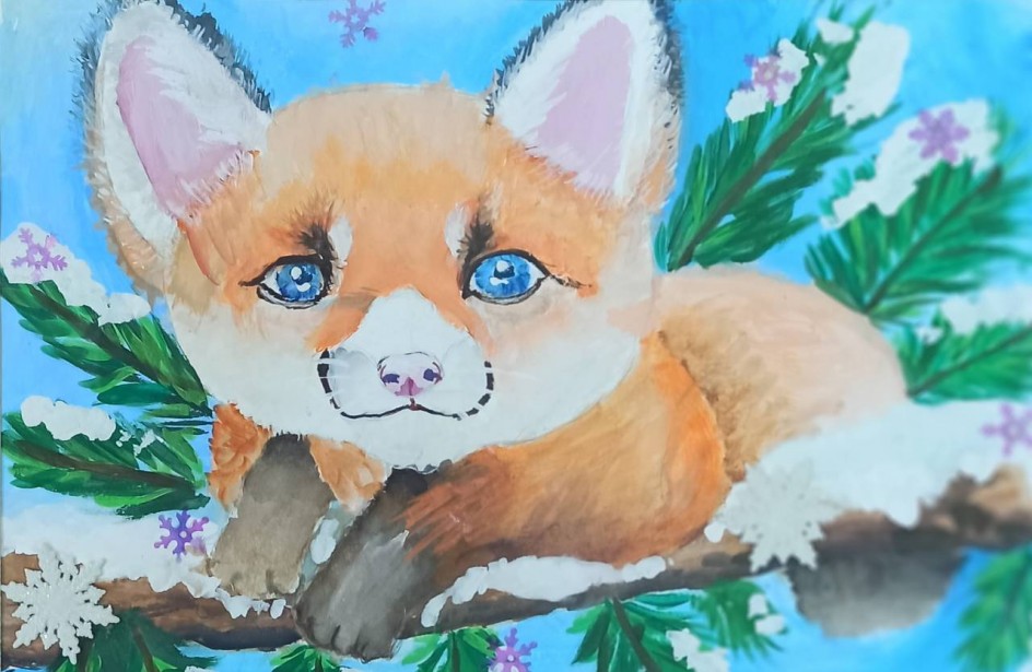 Первый снег - чудо для лисёнка