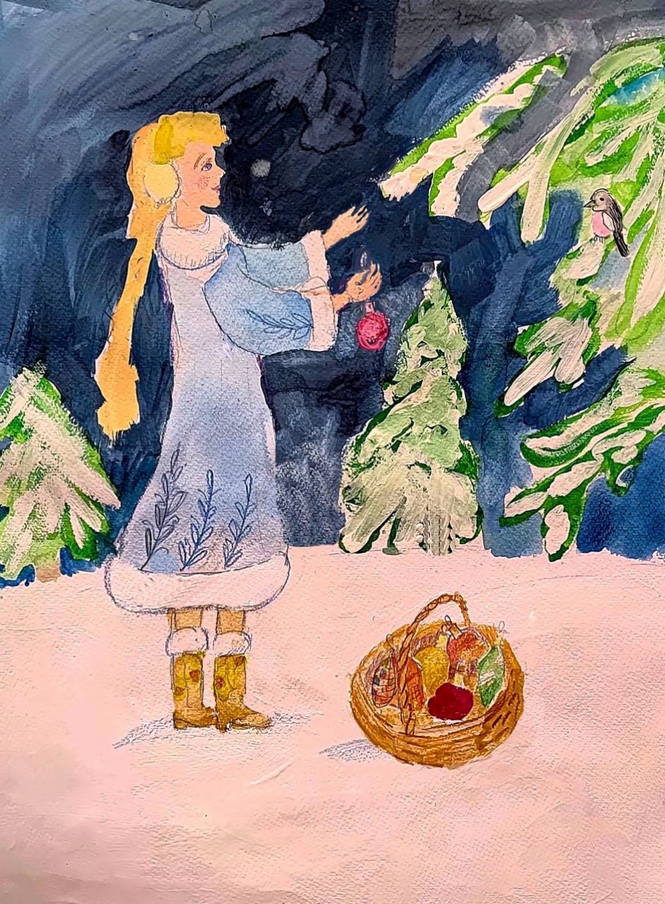 Снегурочка украшает ёлку