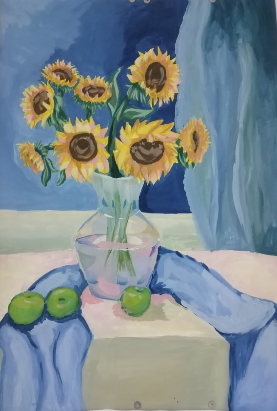 Подсолнухи в стеклянной вазе