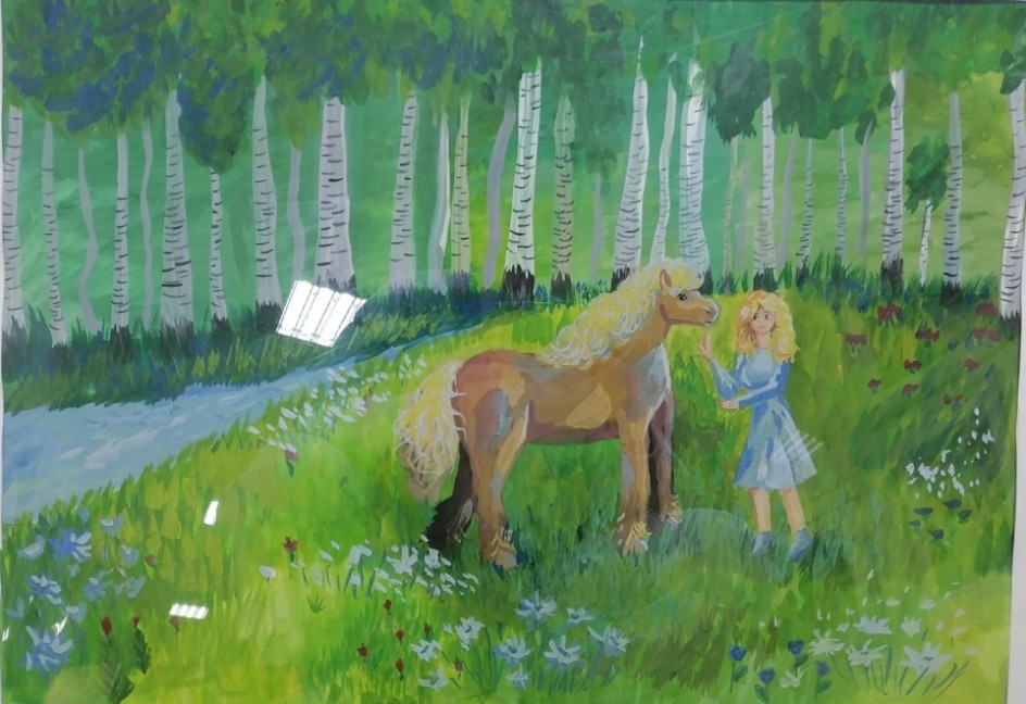 Девочка и жеребёнок в лесу