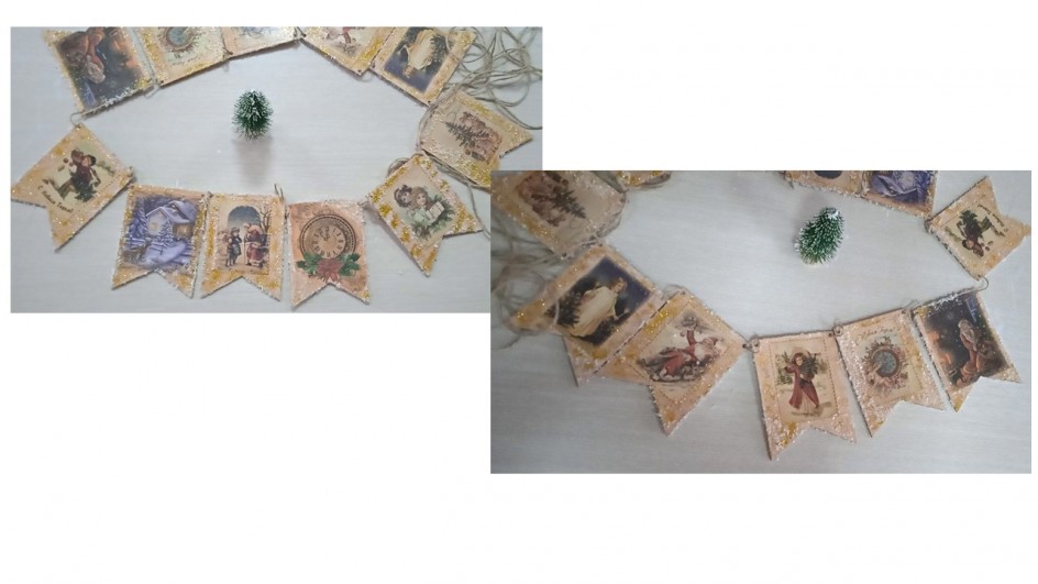 «Новогодние флажки в технике декупаж»