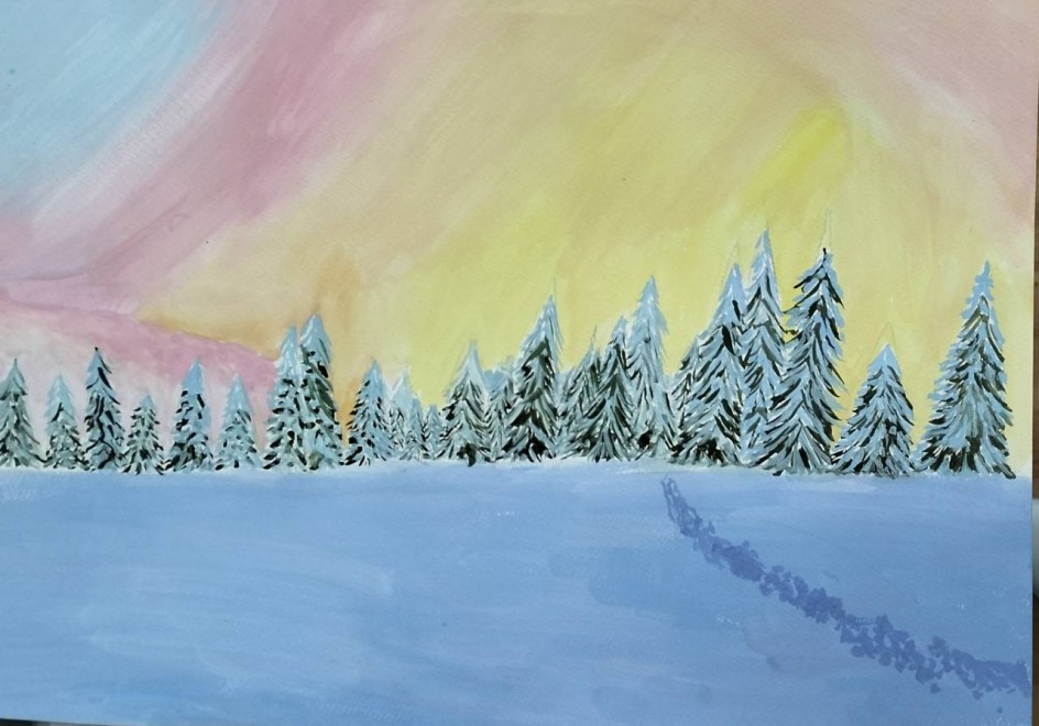 Зимний пейзаж на закате