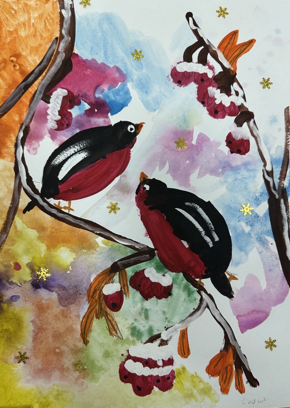 Снегири на ветках рябины