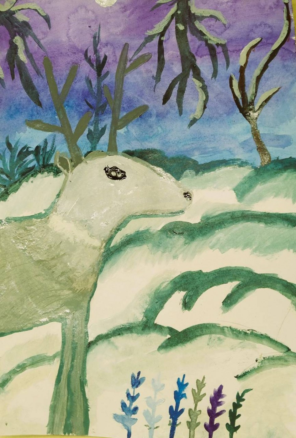 Олень в зимнем лесу