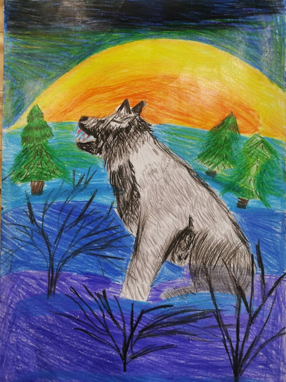 Зимний волк и луна