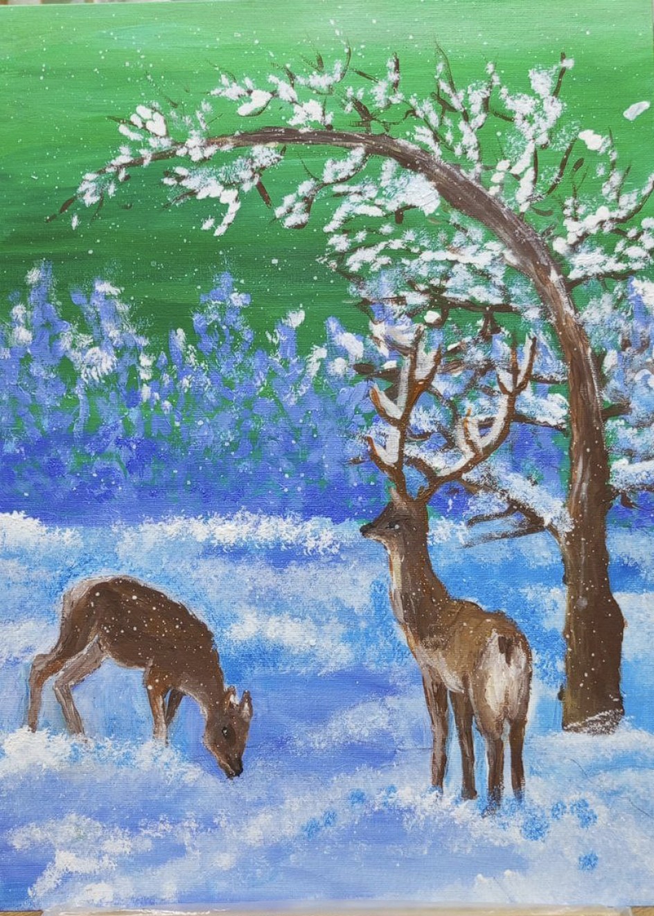 Олени в зимнем лесу