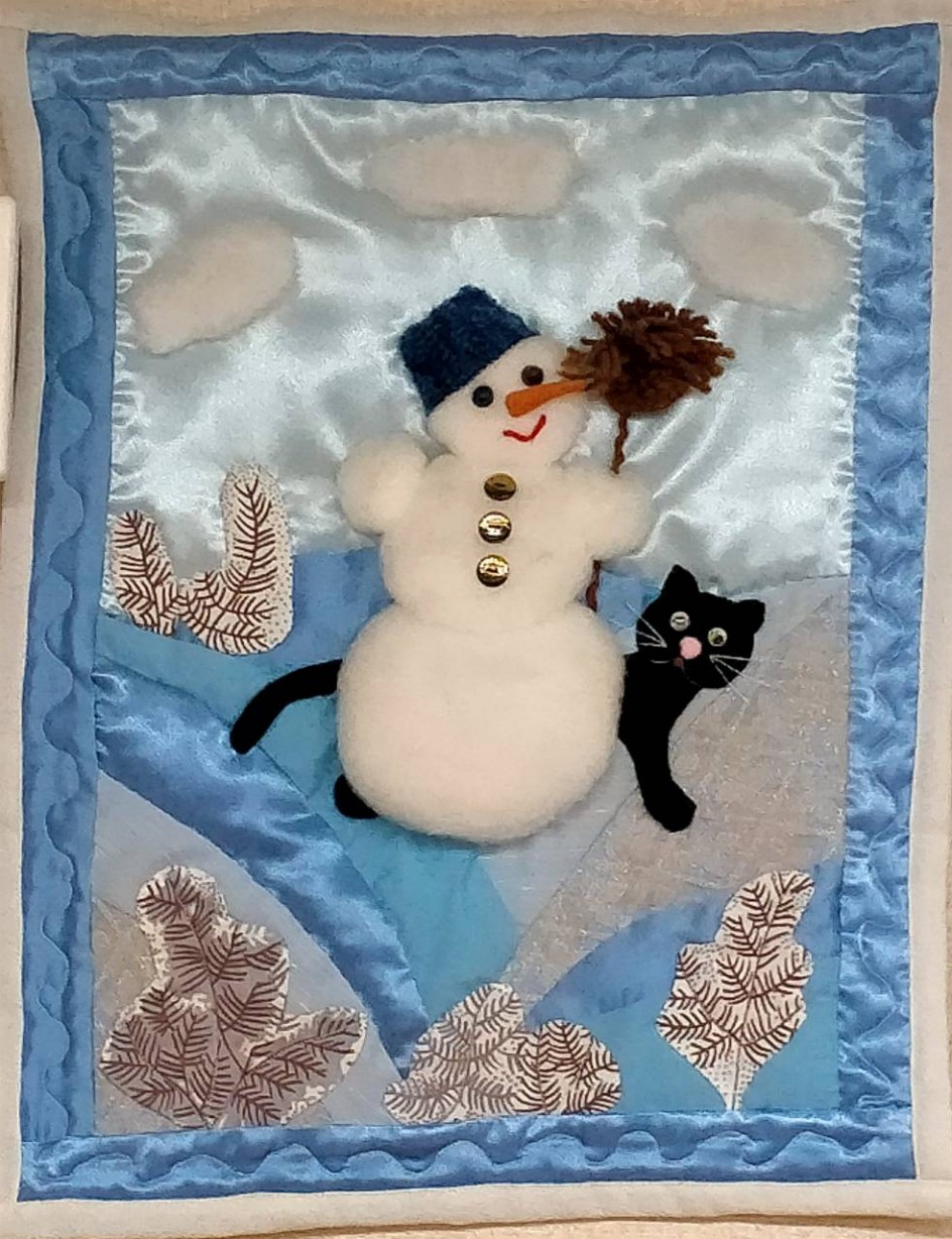 Панно"Снеговик и кот"