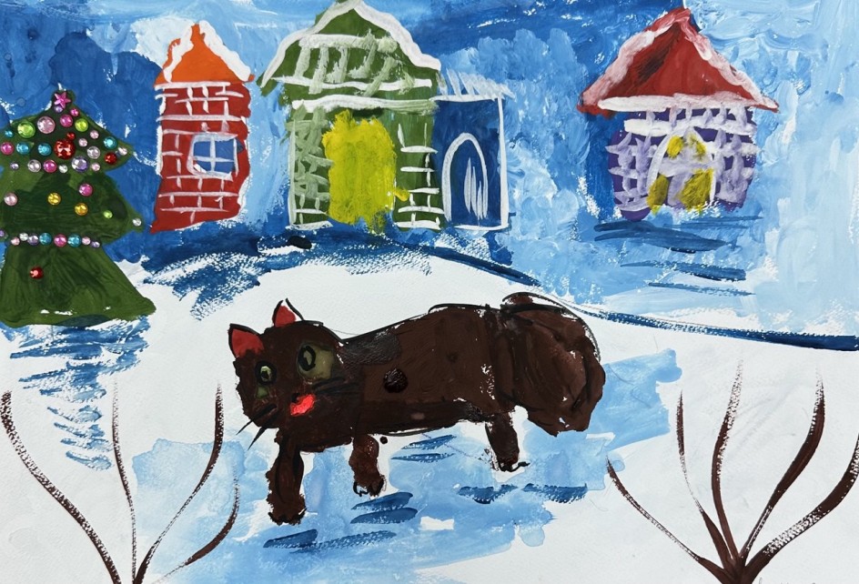 Кот в зимнем городке