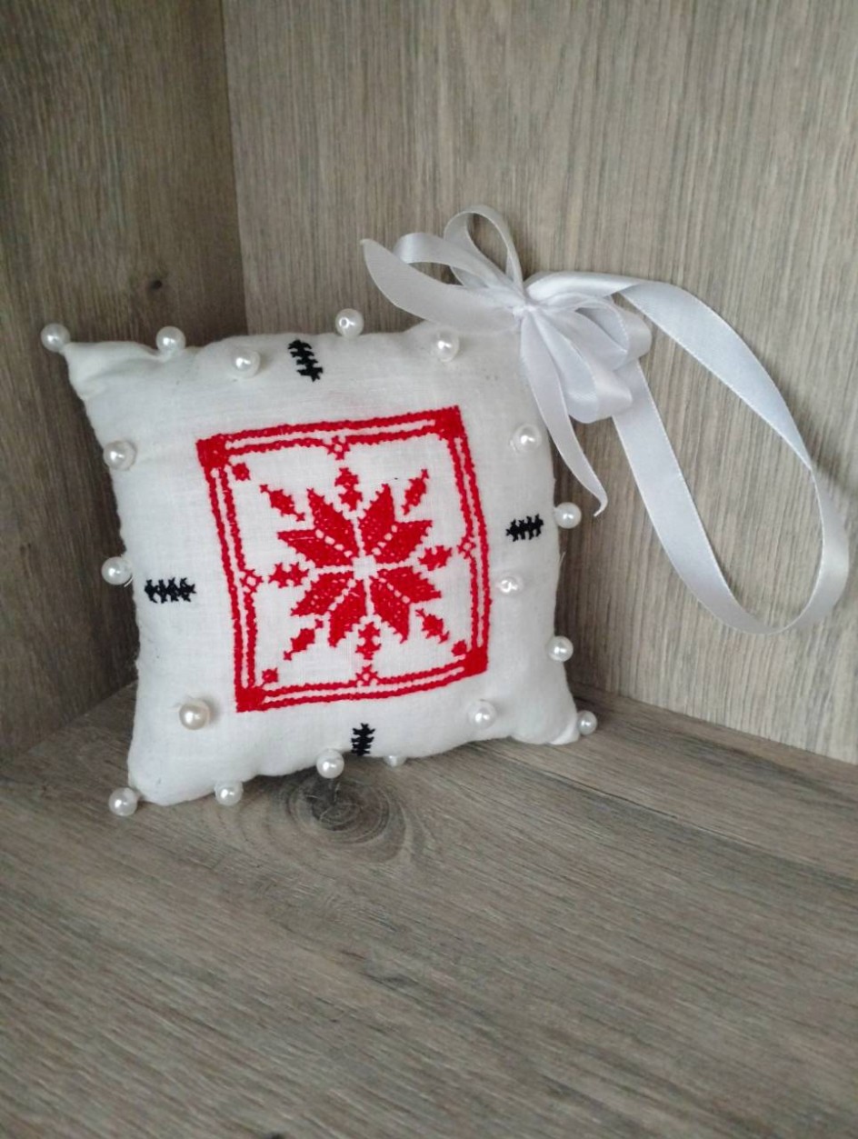 Народная вышивка на елочных игрушках