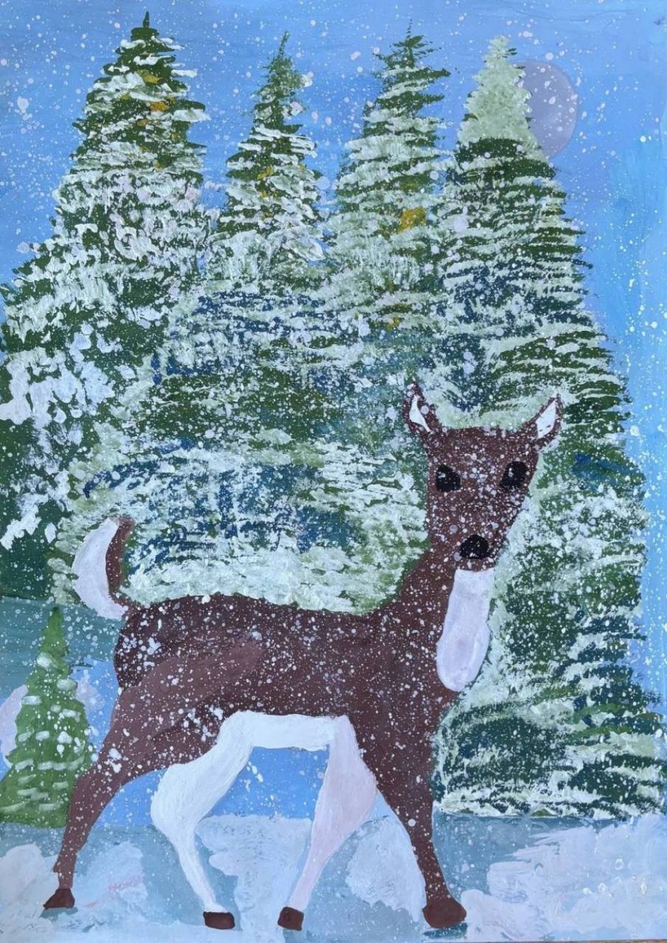 Оленёнок в зимнем лесу