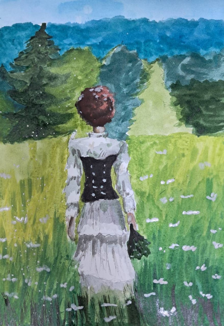 Девушка и белые цветы