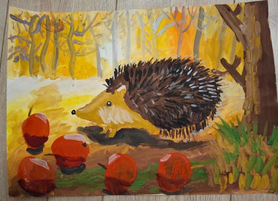 Ёжик любит яблоки.