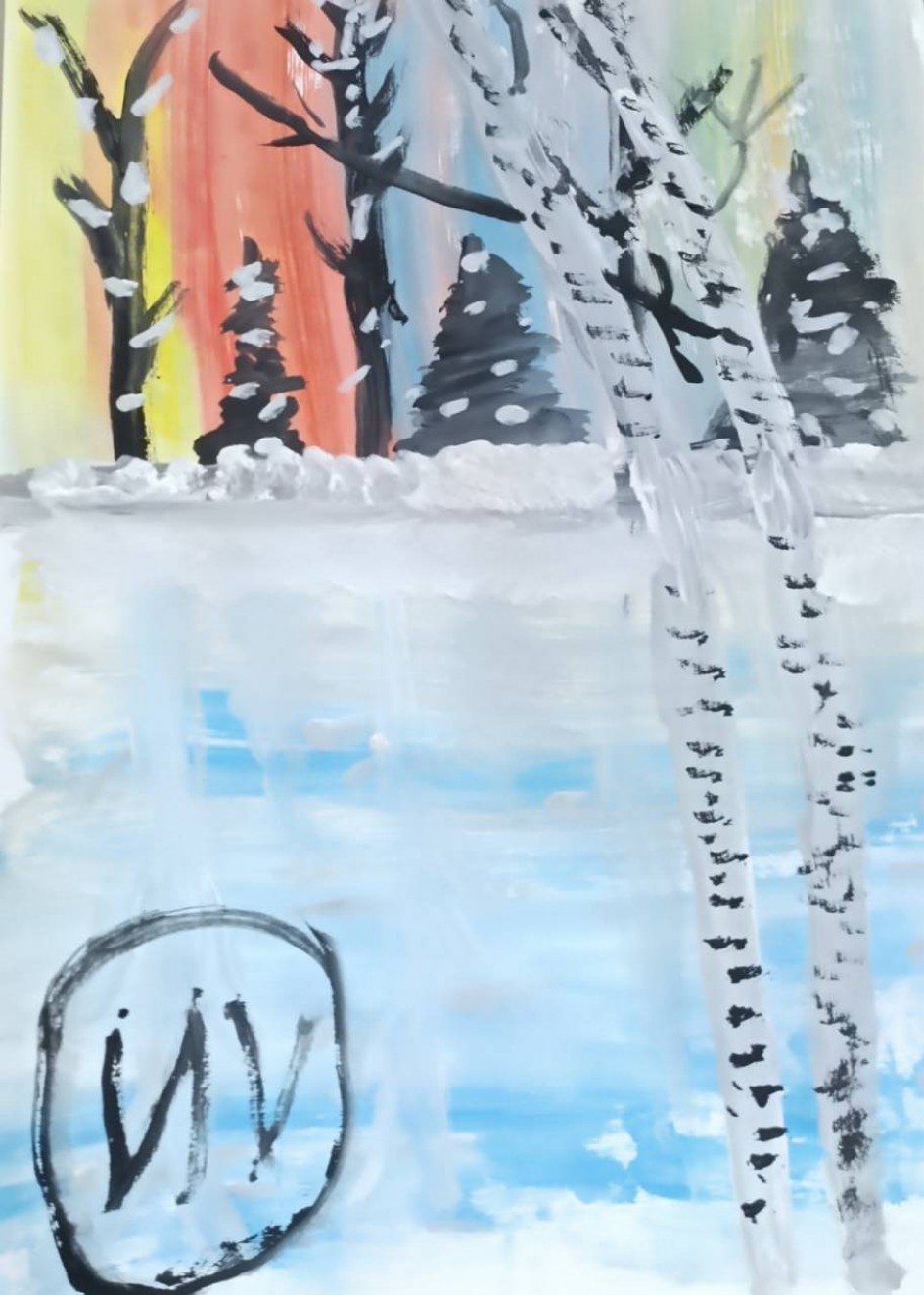 Берёзы у зимнего озера