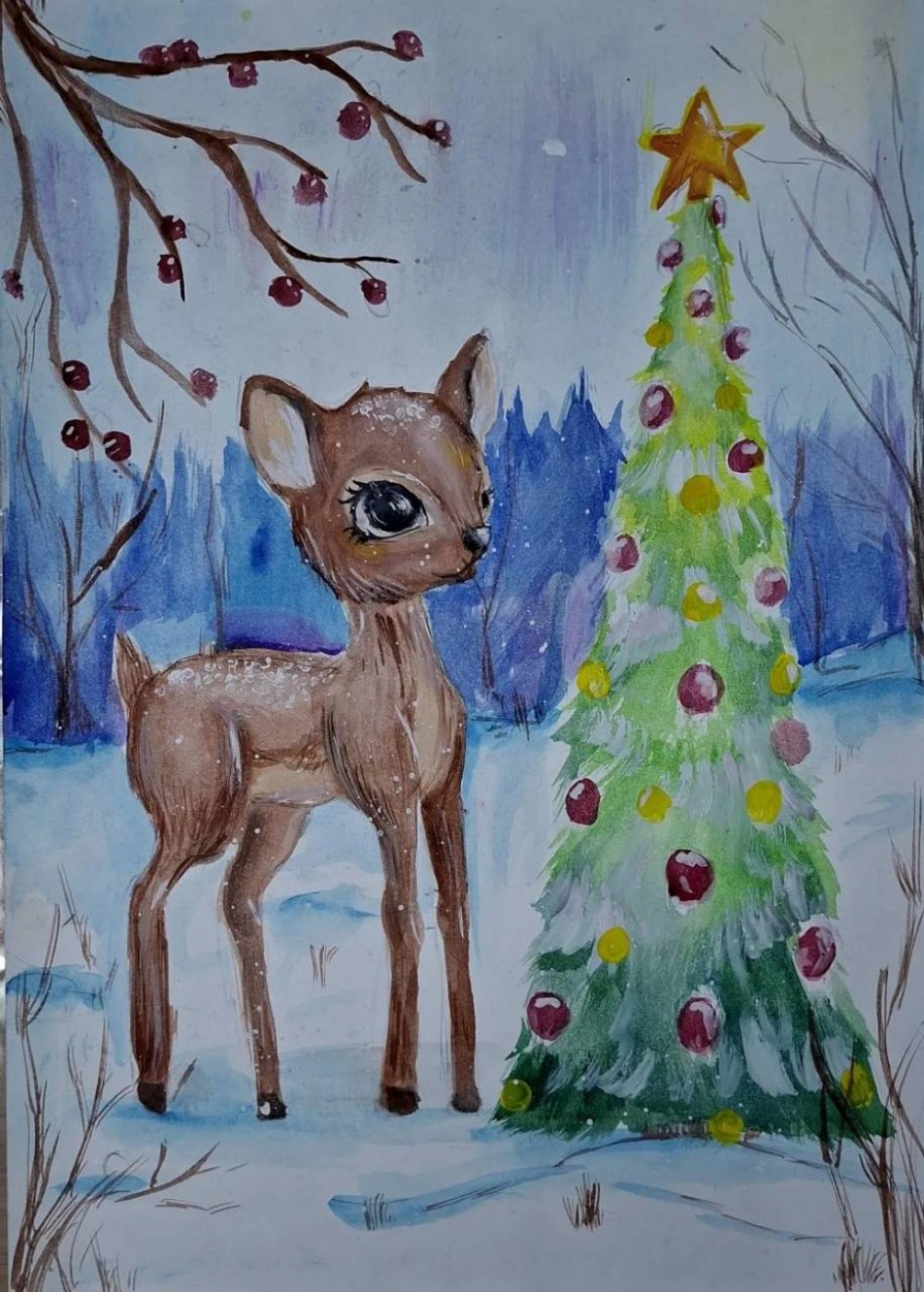 "Олененок у новогодней елки"