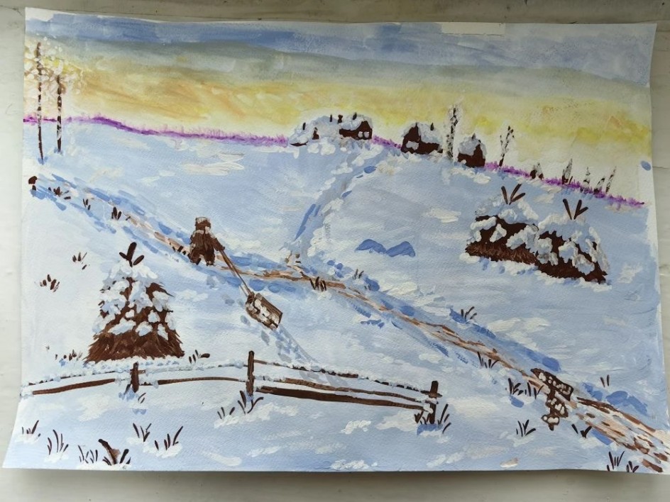 Рассвет над заснеженной деревней