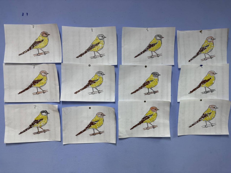 Обрывная аппликация "Синички"