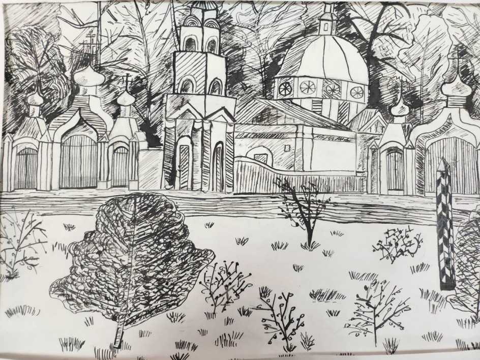 Церковь Спаса Преображения Господа, 40х30,тушь,перо,2026г.