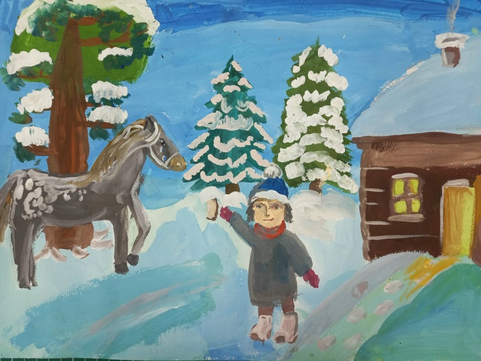 Сюжетный рисунок к произведению К. Паустовского "Теплый хлеб"