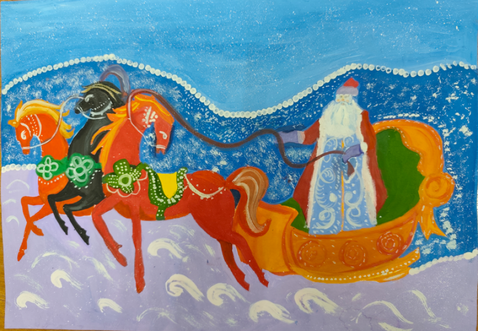 Новогодняя открытка в стиле Палеха