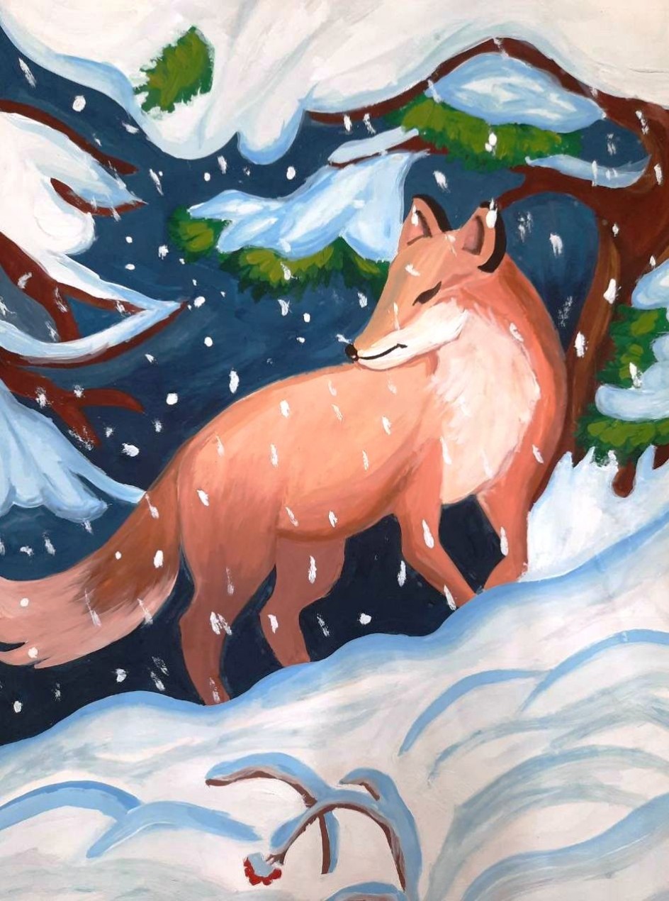 Лиса в зимнем лесу