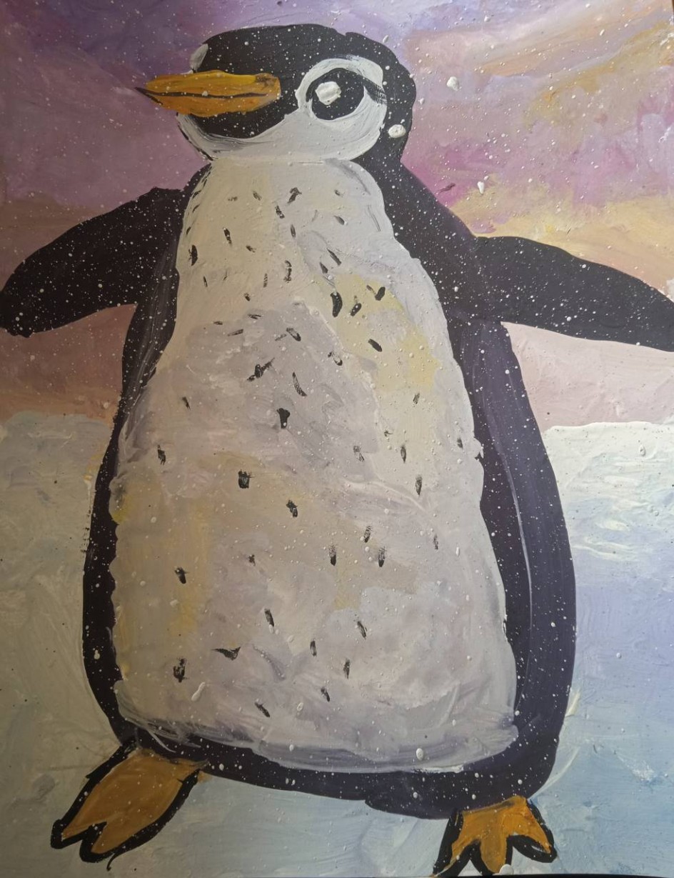 Пингвин на фоне Северного сияния