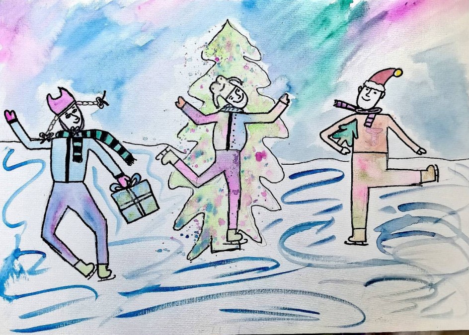 Коньками дружно режем лёд!