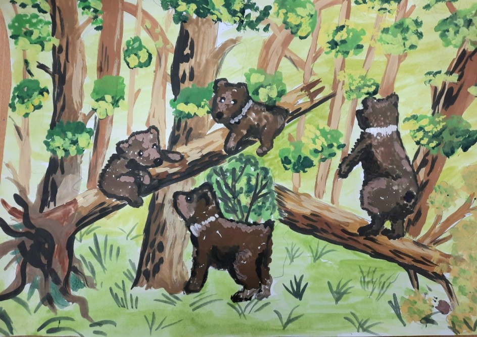 Подражание шедевру .И. Шишкину "Утро в сосновом лесу".