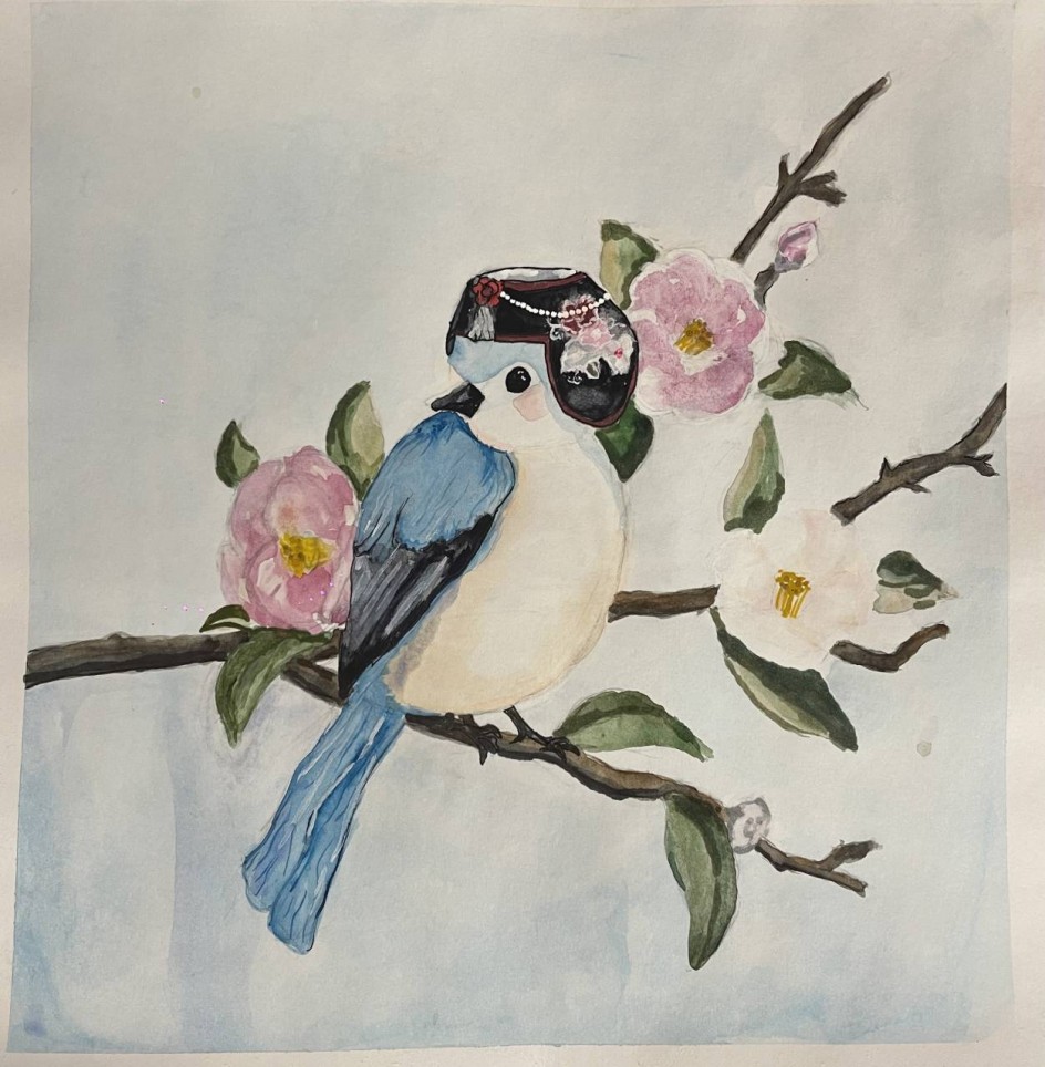 Птичка на цветущей ветке