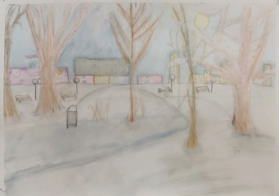 Городской парк зимой. Пейзаж