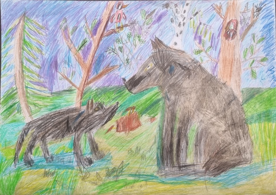 Волчица с волчонком