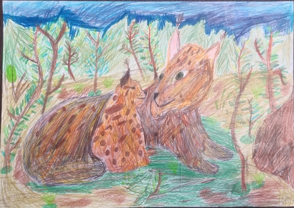 Мама рысь с рысенком