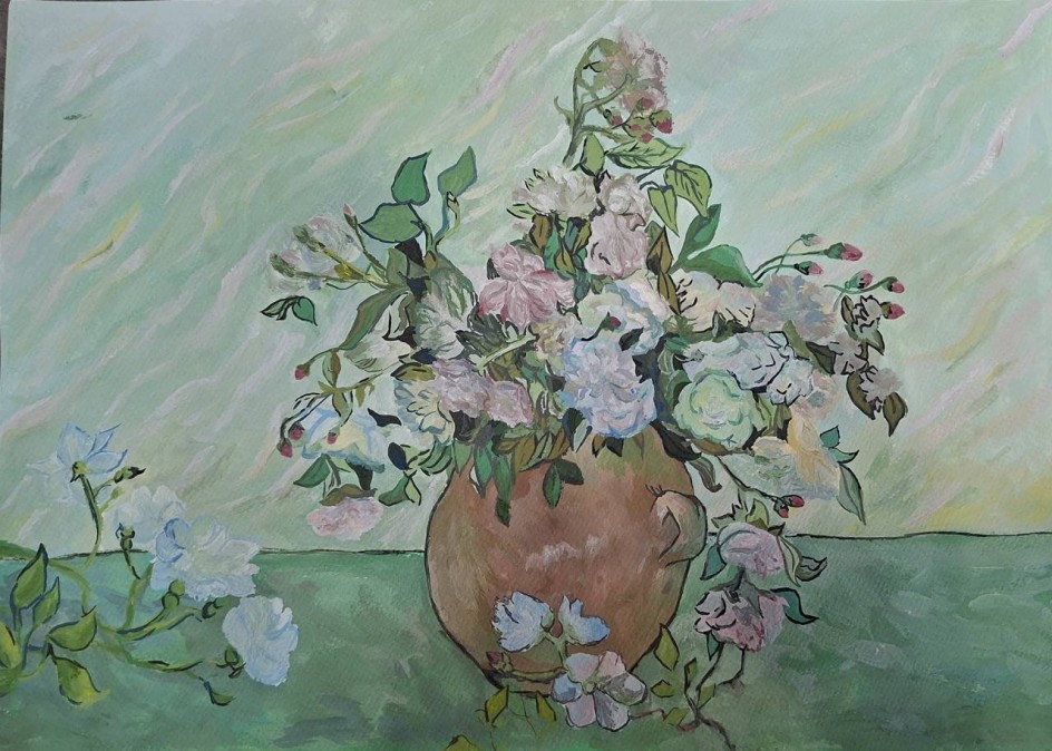 "Натюрморт: Ваза с розовыми розами"