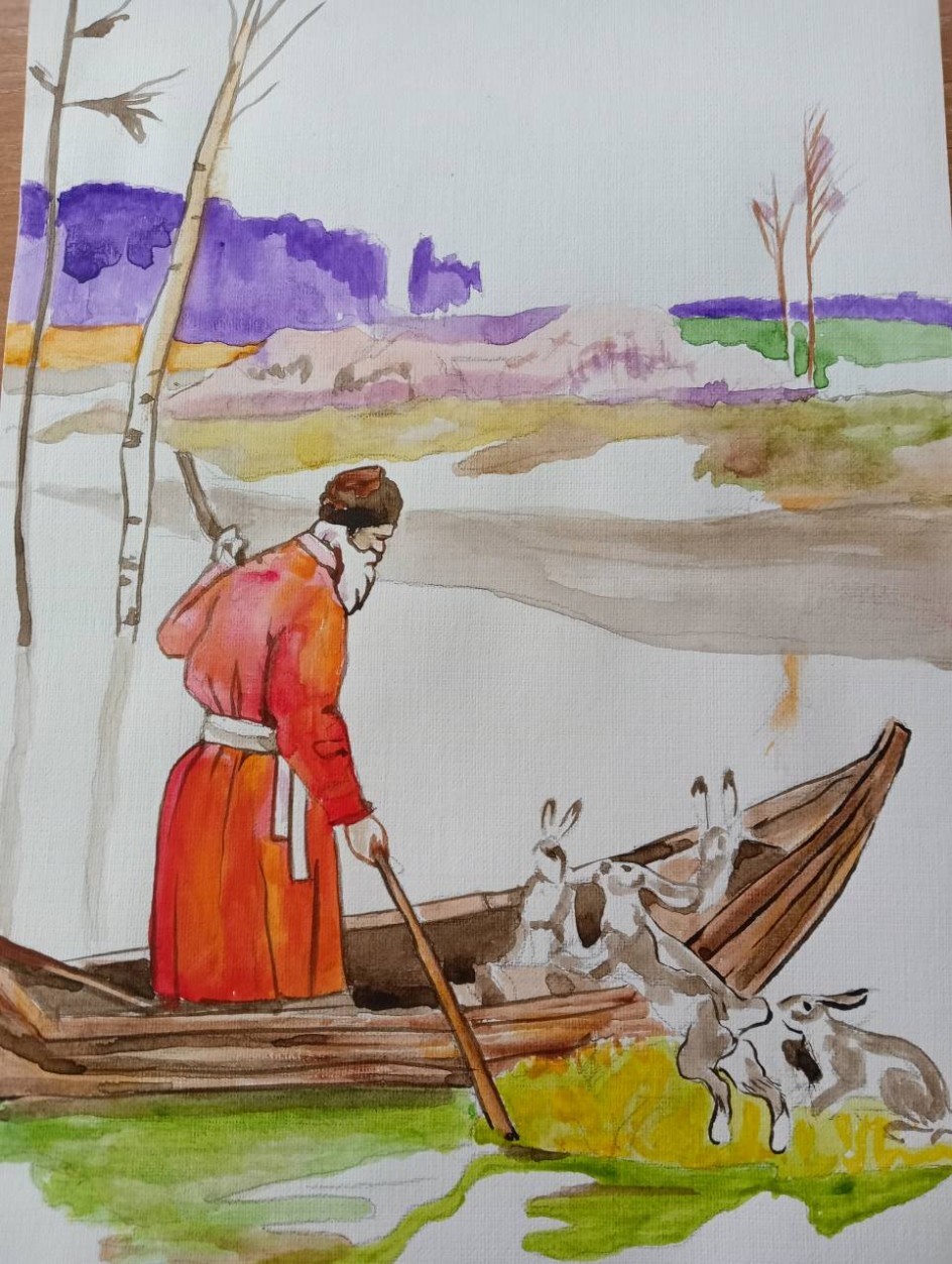 По страницам произведений Н.А. Некрасова (рисунок к рассказу "Дед Мазай и зайцы")