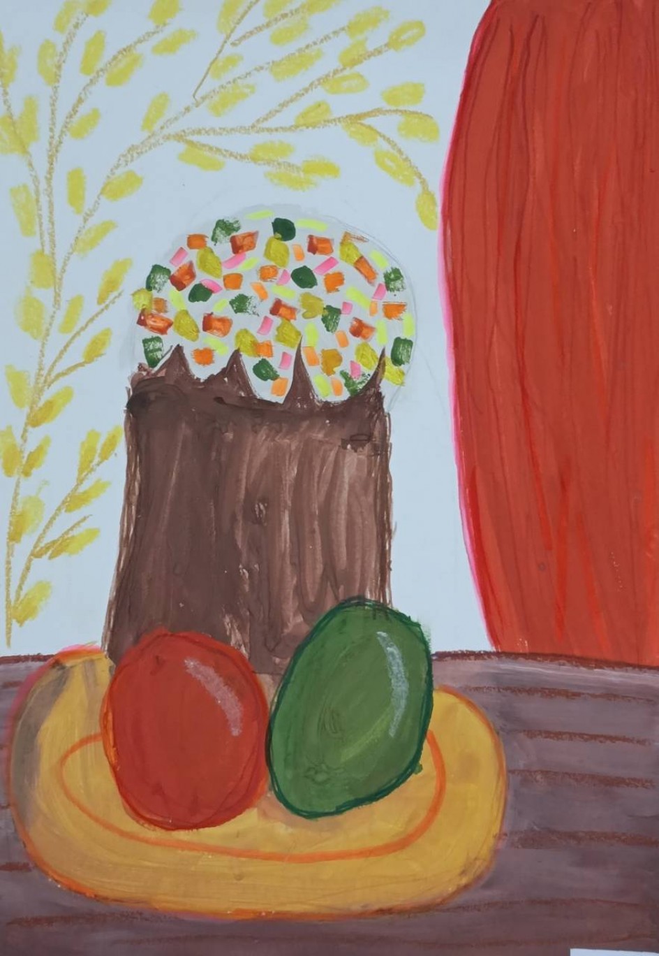 Кулич и веточка вербы.