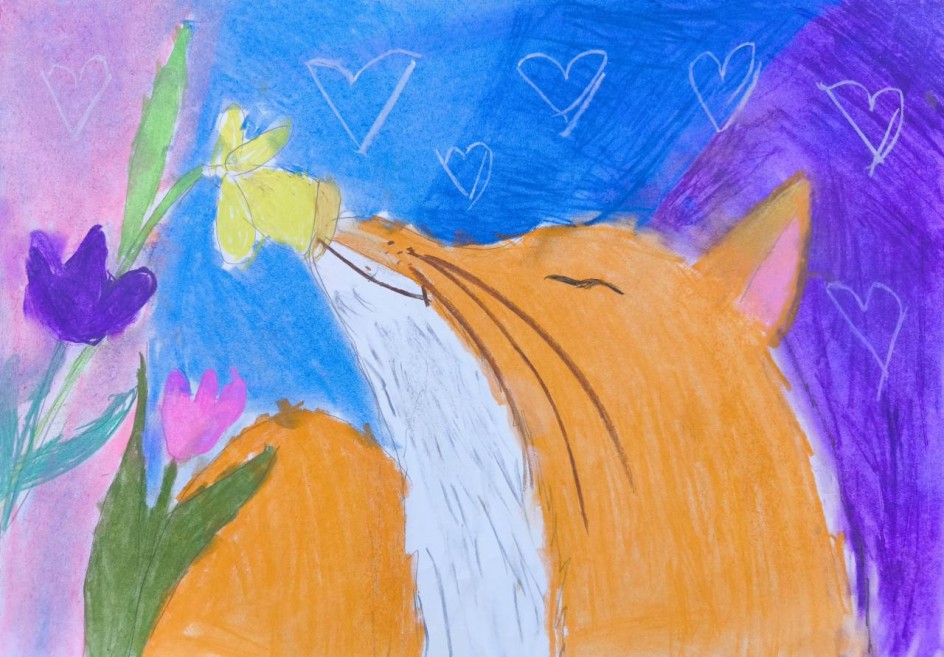 «Любопытный лисёнок в саду цветов»